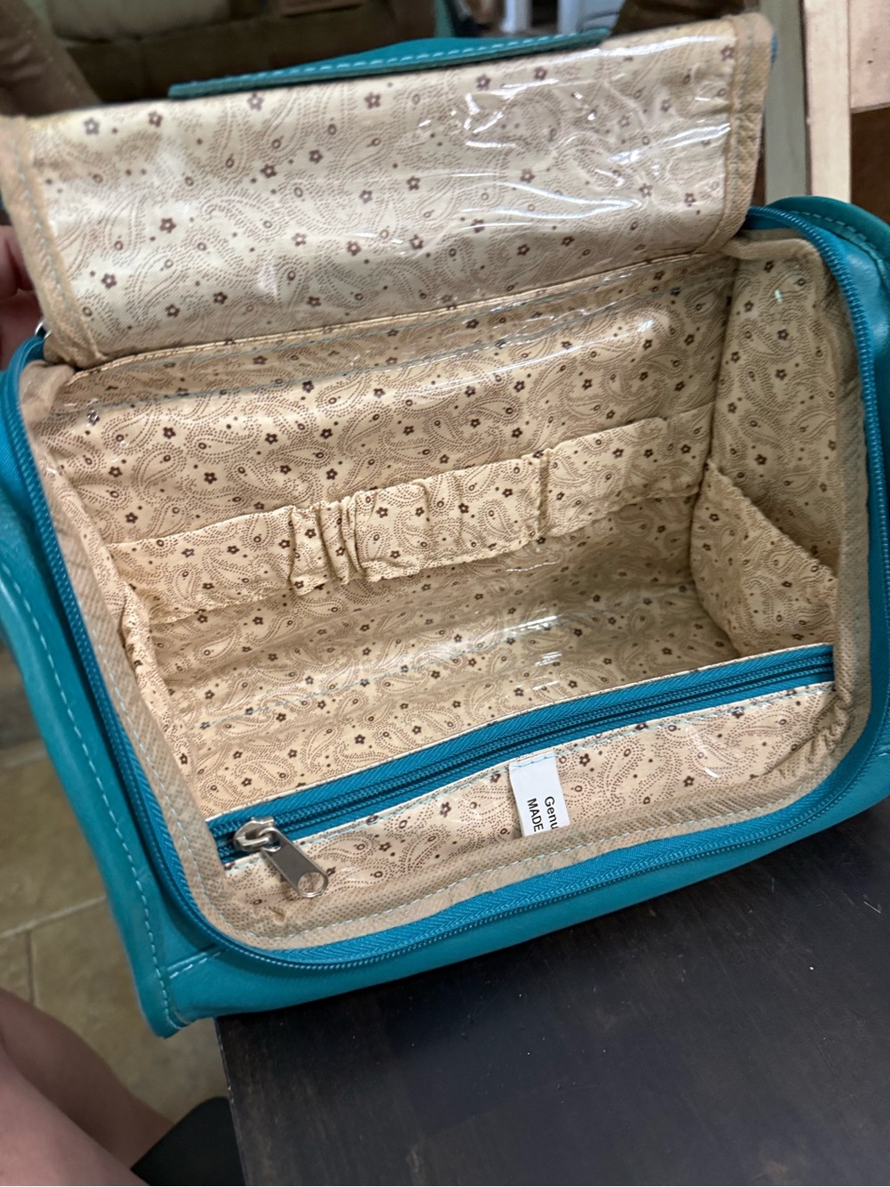Genuine Leather Paraguay Turquoise Western Train Case Makeup Travel Bag - Picture 5 of 5